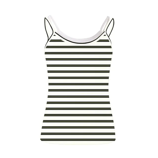Fresh Prints  Bailey Layered Tank Cream Black Khaki Stripes mto Front