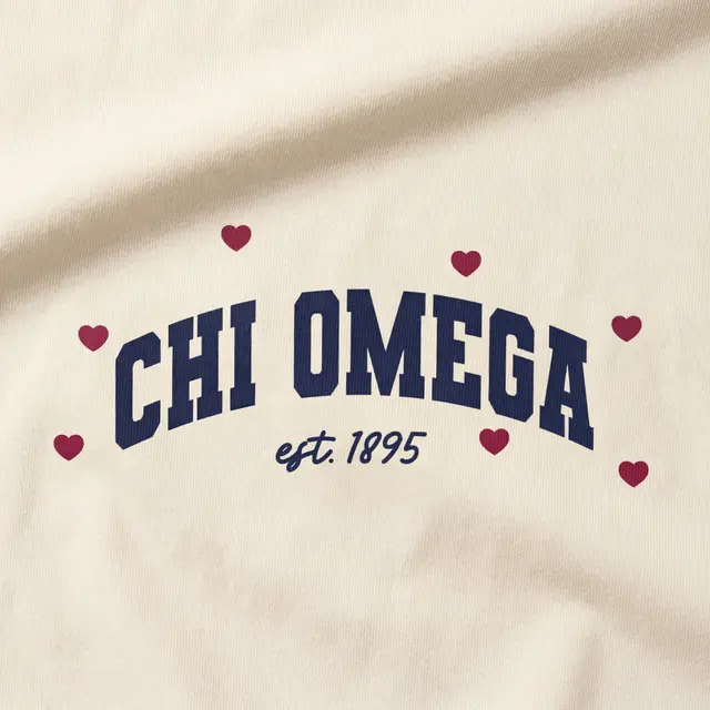 Chi Omega Navy Text and Hearts PR Tank