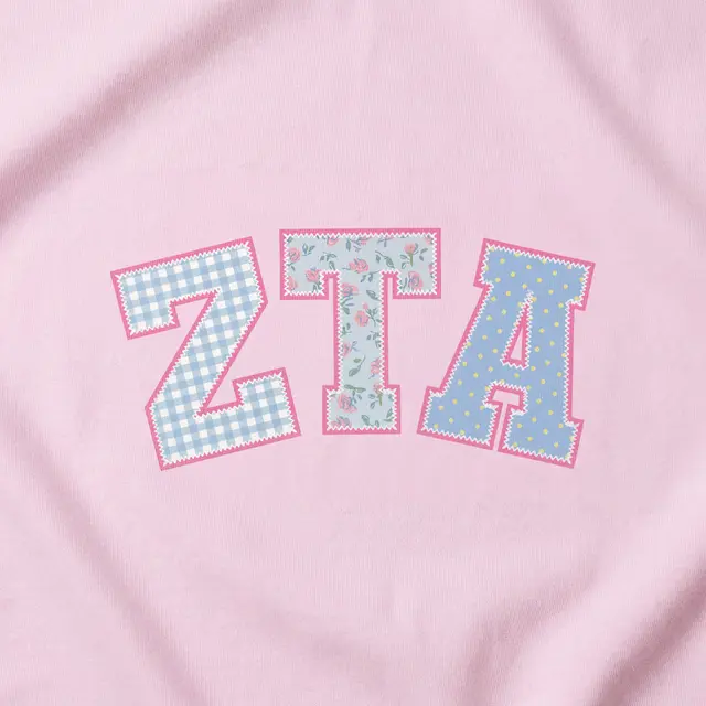 Zeta Tau Alpha Fabric Pattern Block Text Patches Typography PR Crop Top