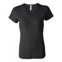 Customizable Bella + Canvas Women's Baby Rib Short Sleeve V-Neck Tee 1005 Black Front