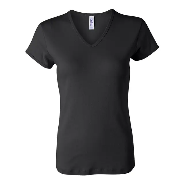 Customizable Bella + Canvas Women's Baby Rib Short Sleeve V-Neck Tee 1005 Black Front