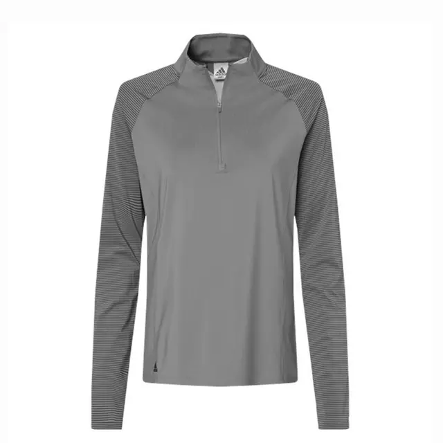 Adidas Women's Stripe Block Quarter-Zip Pullover a521 Grey Three Front