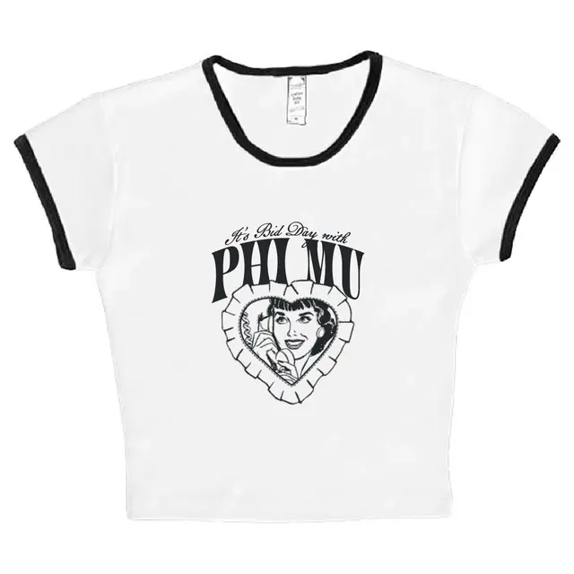 Phi Mu Retro Woman Phone Call Heart Bid Day Shirt 2