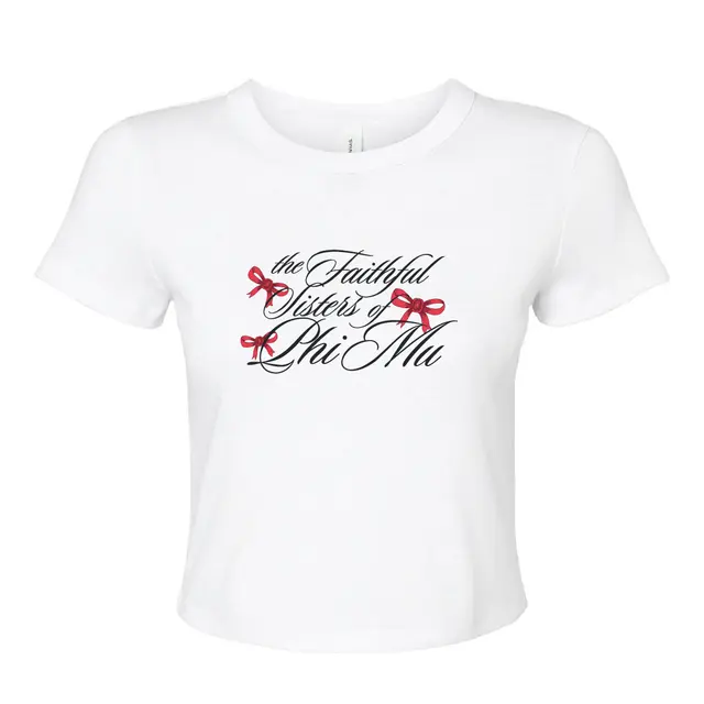 Phi Mu Elegant Script with Red Bows PR Shirt 2