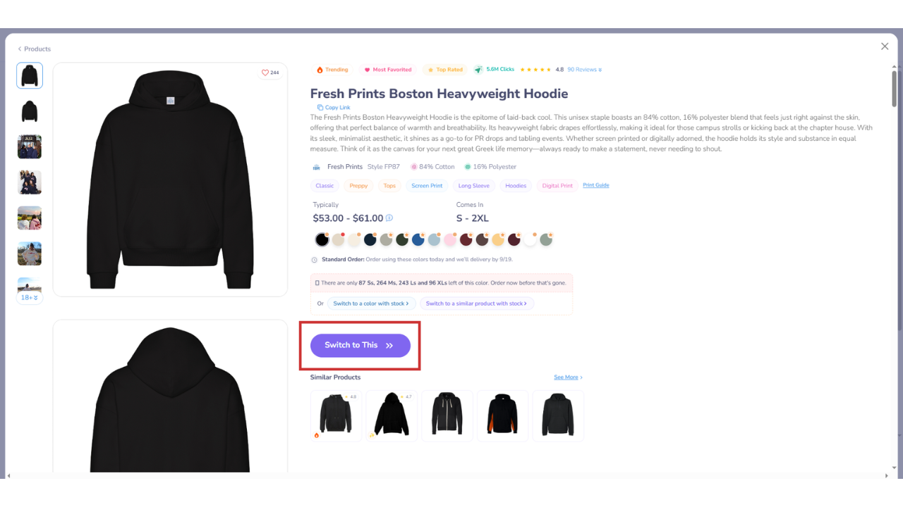 Product Gallery Pop up on Fresh Prints Design Tool