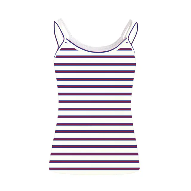 Fresh Prints  Bailey Layered Tank Cream Blue Red Stripes mto Front
