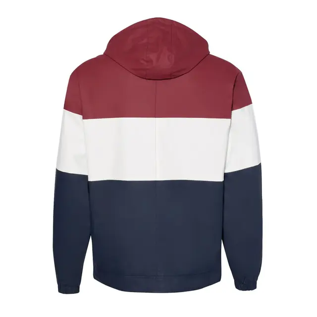 Customizable Weatherproof Weatherproof Vintage Colorblocked Hooded Rain Jacket 20601 Red-White-Navy Back
