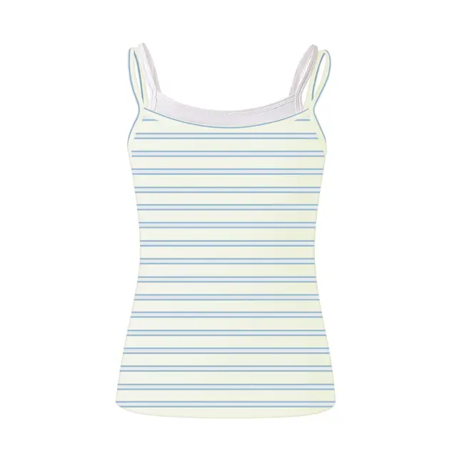 Fresh Prints  Bailey Layered Tank Cream Blue Grey Stripes mto Back