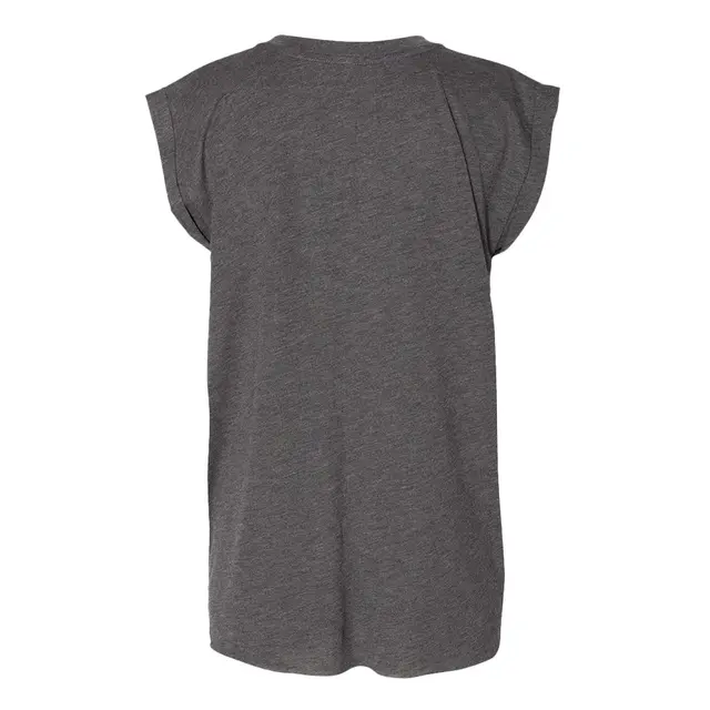Bella + Canvas Ladies' Flowy Muscle T-Shirt with Rolled Cuff Dark Grey Heather Back
