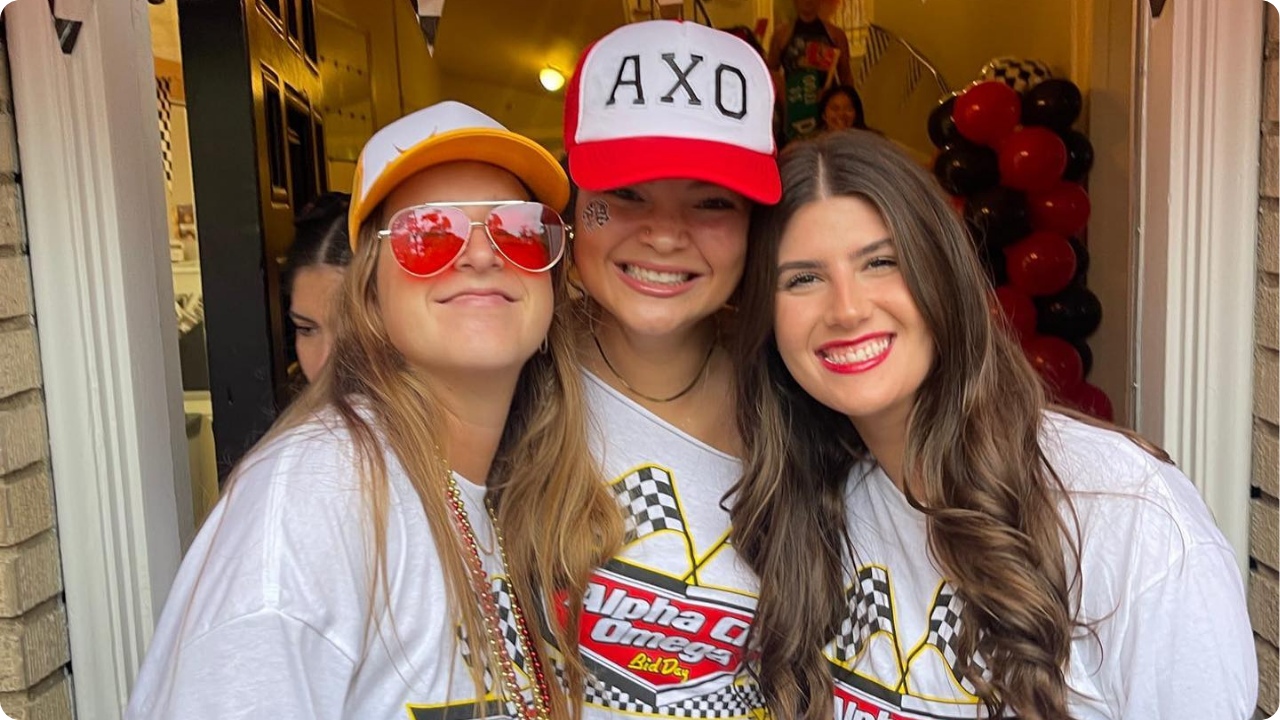 Alpha Chi Omega wearing custom Shirts for Bid Day