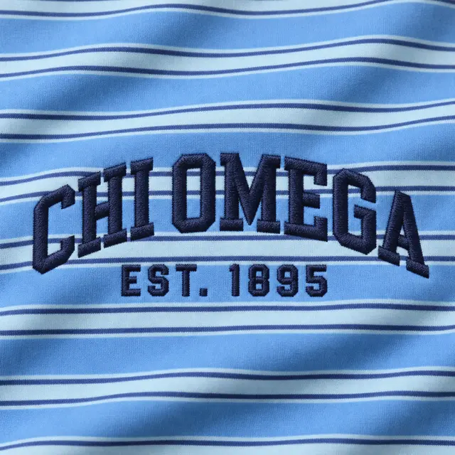 Chi Omega Striped Lettering PR Sweater