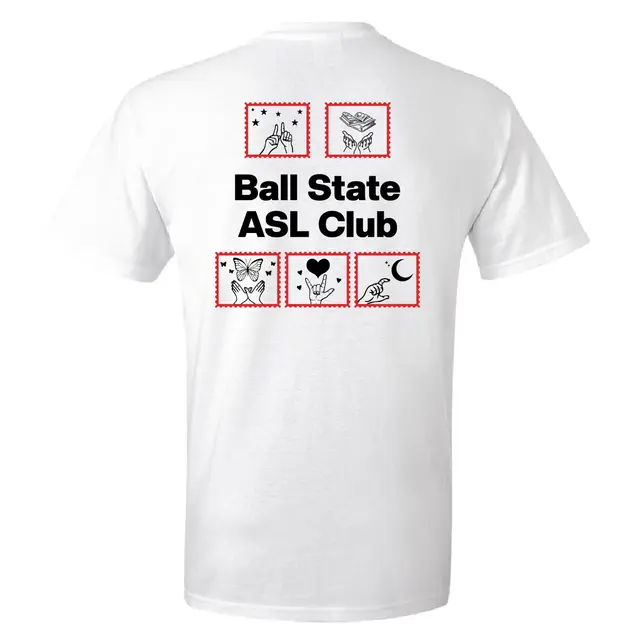 Ball State ASL Club Illustrated Hand Signs PR Shirt 2