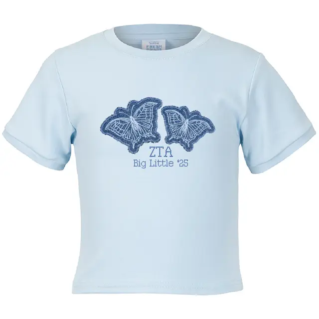 Butterfly on Denim Stitched Patch Big Little Reveal Shirt Design for Zeta Tau Alpha