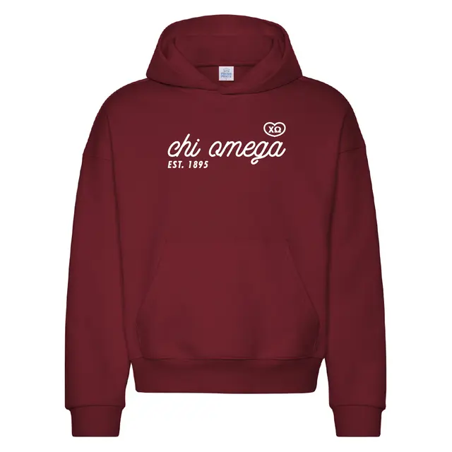 Chi Omega Script Font Heart Logo PR Hoodie 2