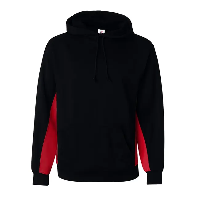 Customizable Badger Performance Fleece Hooded Sweatshirt 1454 Black-Red Front