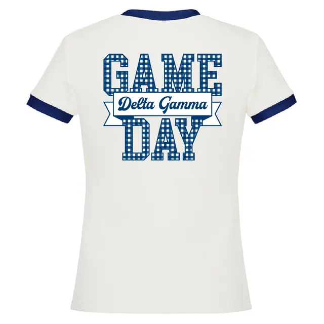 Delta Gamma Gingham Lettering Game Day Shirt 2
