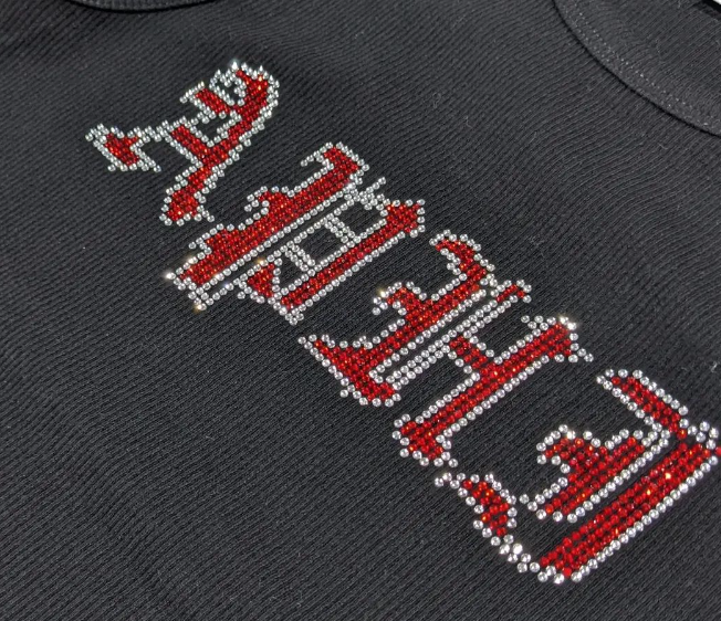 Sample custom Rhinestone tee shirt merch