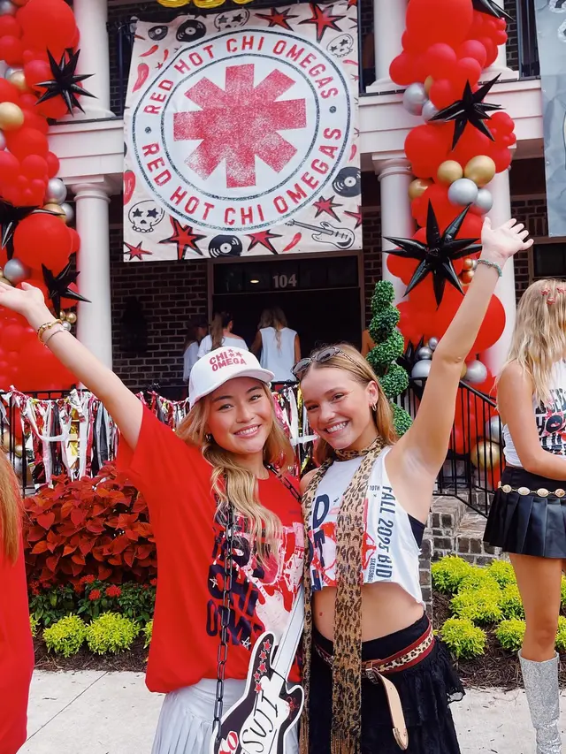 Chi Omega PR & General at Georgia Southern University wearing custom hats
