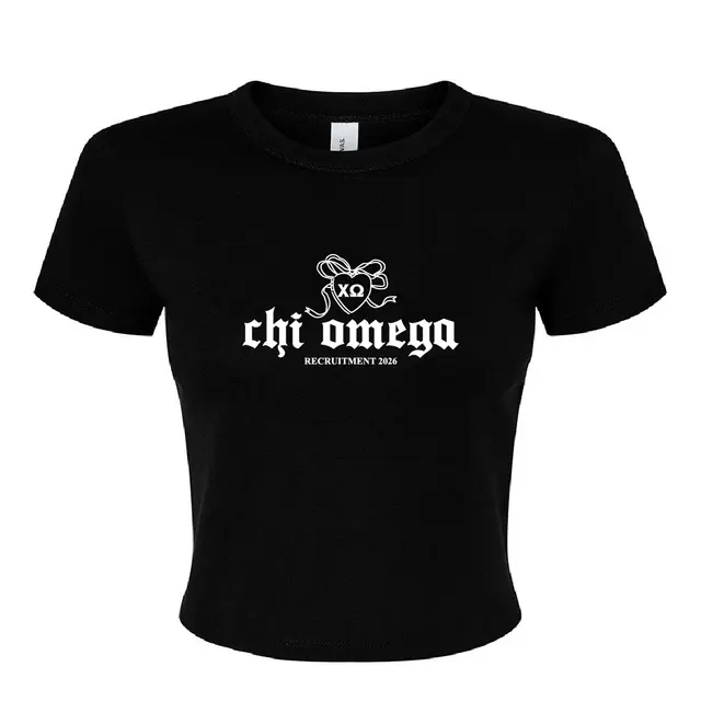 Chi Omega Heart Bow and Gothic Text Recruitment Shirt 2