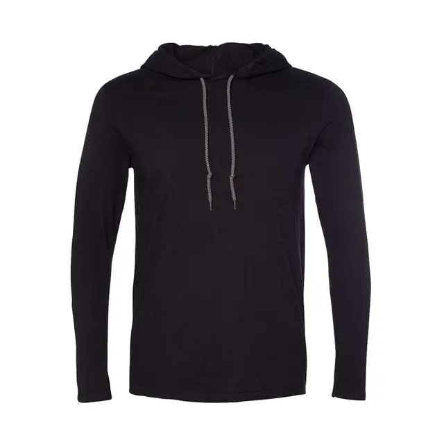 Anvil Adult Lightweight Long-Sleeve Hooded T-Shirt 987an Black/Dark Grey Front