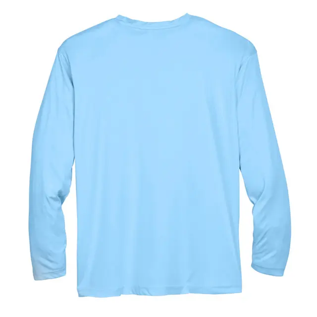 Customizable Ultraclub Adult Cool & Dry Sport Long-Sleeve Performance Interlock T-Shirt 8422 Columbia Blue Back