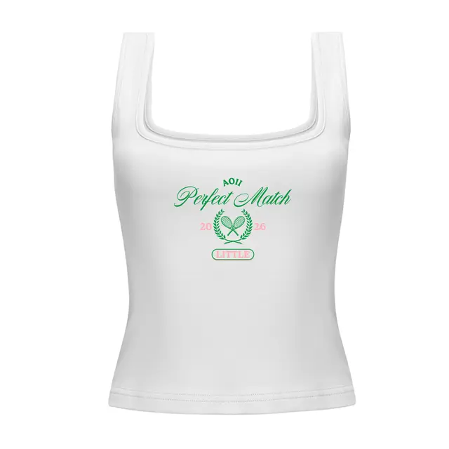 Alpha Omicron Pi laurel wreath tennis graphic Big Little Reveal Tank 2