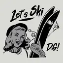Delta Gamma Delta Gamma Winter Ski Vacation with Vintage Pin-Up Girl in Black and Gray Design for Sorority 