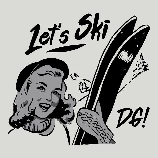 Delta Gamma Delta Gamma Winter Ski Vacation with Vintage Pin-Up Girl in Black and Gray Design for Sorority 