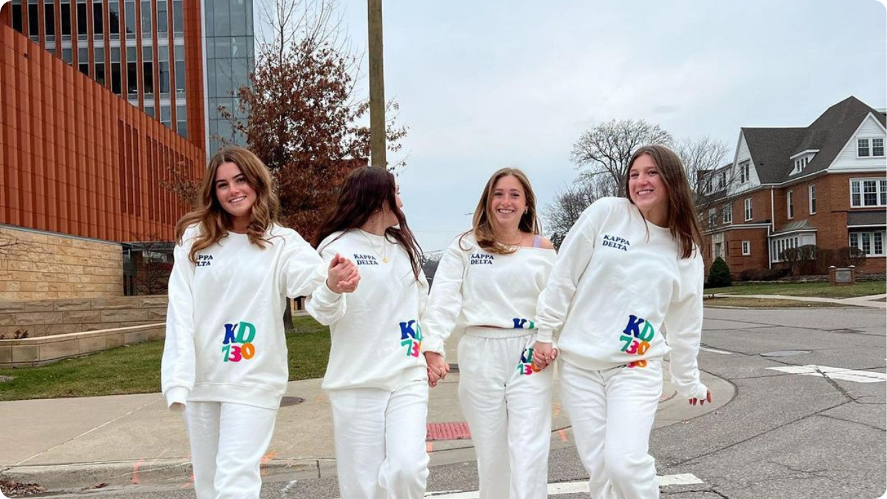 Kappa Delta girls in matching custom merch
