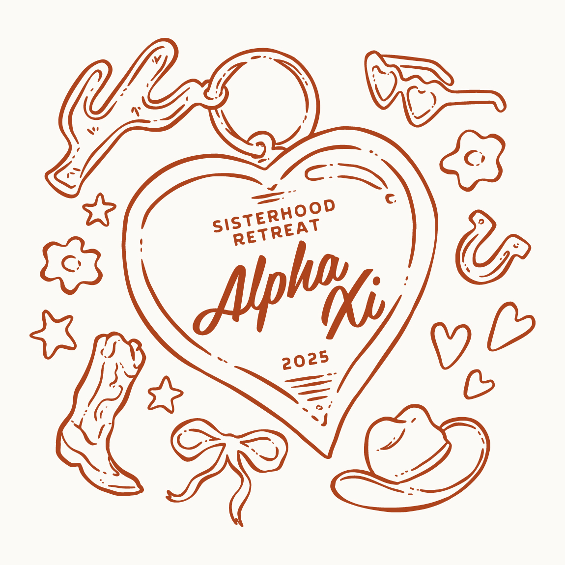 Alpha Xi Heart Keychain with Ribbon and Western Boots Hat and Horseshoe ...