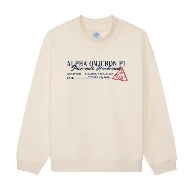 Alpha Omicron Pi Stacked Serif Text Parents Weekend Sweater 2
