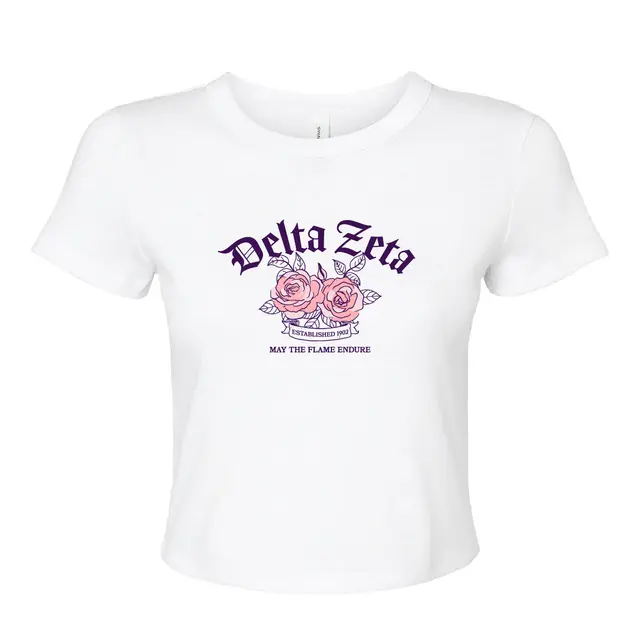 Delta Zeta Gothic Text with Pink Roses PR Shirt 2