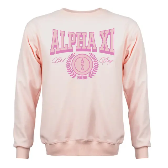Alpha Xi Delta Pink Arch Text Bid Day Crewneck 2