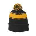Sport-Tek Sport-Tek® Stripe Pom Pom Beanie Black Gold Front
