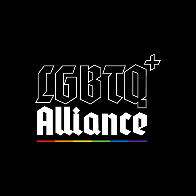 LGBTQ+ Alliance Bold Text with Rainbow Stripe PR Hoodie